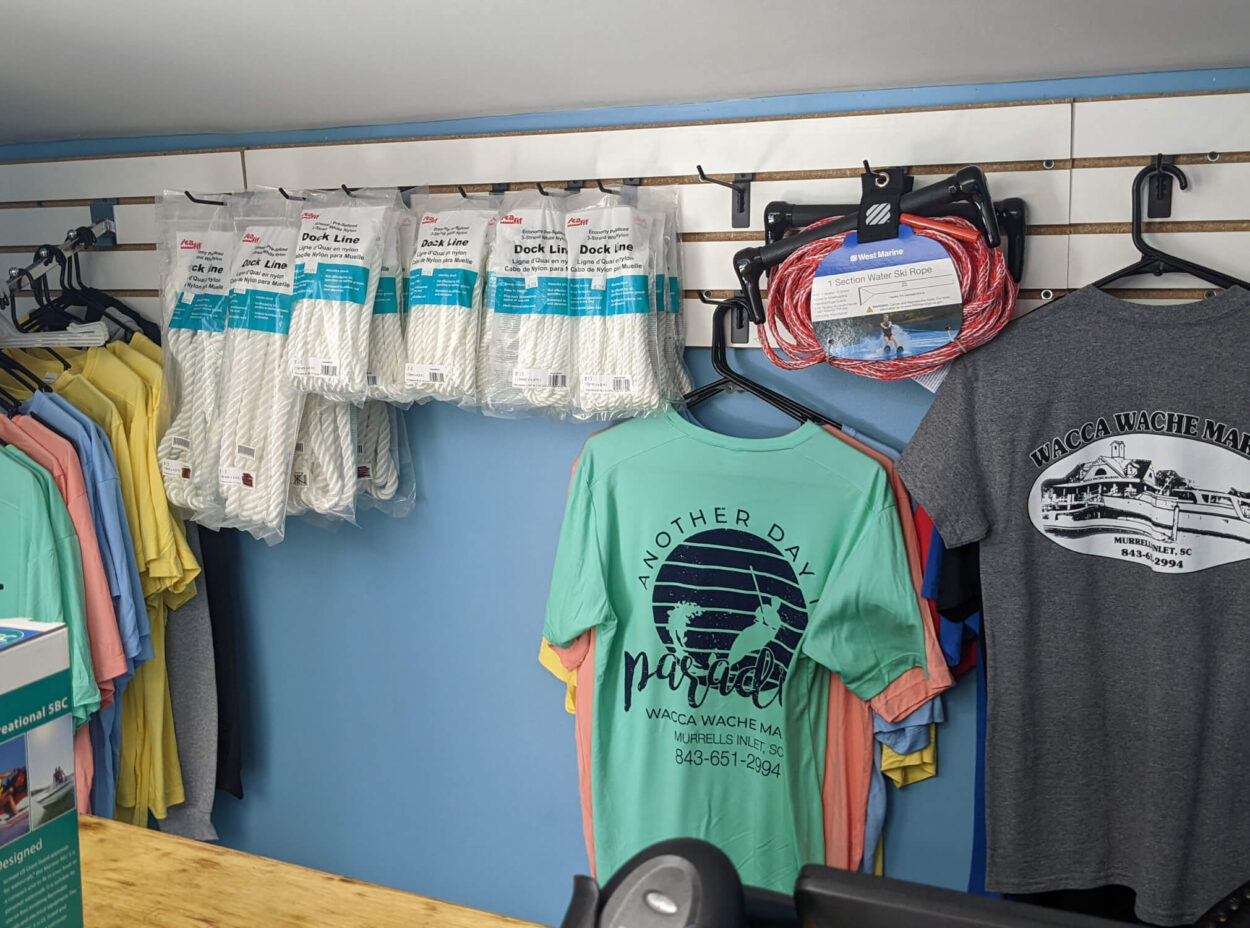 merchandise and dock lines at Wacca Wache Marina